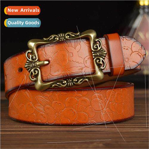 Ladies belt flower cowhide women belt personalized decorativ