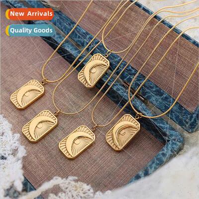 Europe ins geometric elements moon necklace tanium steel col