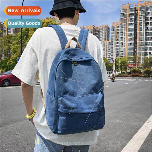 Schoolbag female ins wind Japan simple washed denim backpack
