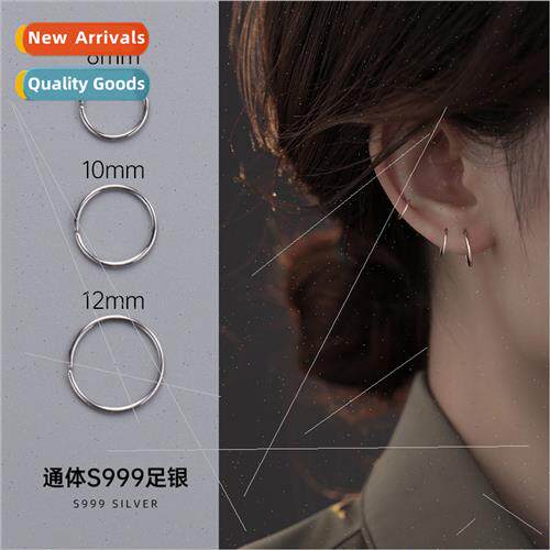 S999 silver round circle earrings female summer niche ear bo
