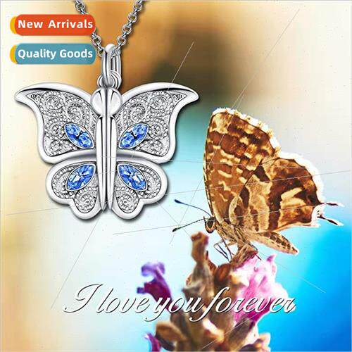 Europe can be opened diamond butterfly photo box necklace he