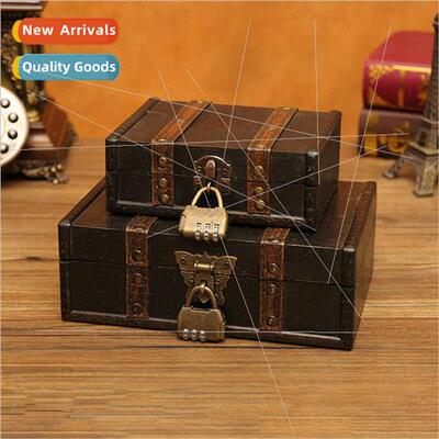 Vintage lockable wooden storage box organizer desktop sundri
