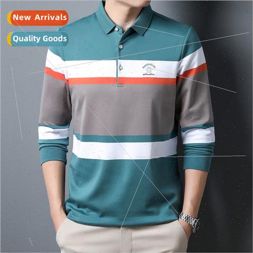 2022 fall middle-aged men long-sleeved T-shirt in young stri