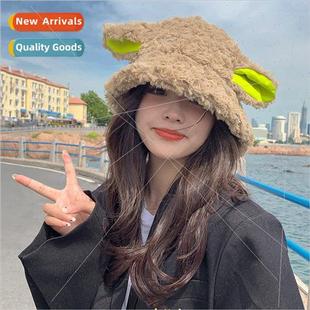 Lamb wool fluffy hat female lamb ears fisherman hat fall win