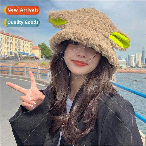 Lamb wool fluffy hat female lamb ears fisherman hat fall win