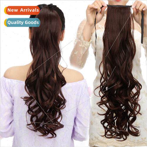 Tie-in pear curl wig ponytail big wave long curly hair reali