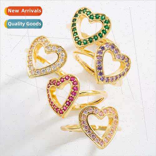 Europe fashion hipster hollow heart open ring hip-hop copper
