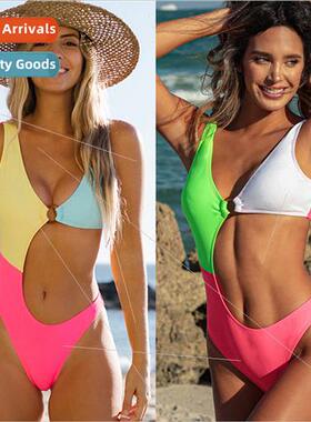 2023 New Color Blocking Swimsu Europe Swimwear Fashion Ladie