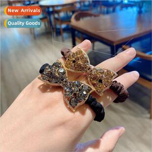 Korea Czech diamond bow hair rope retro rhinestone hair circ