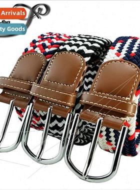 Men Elastic Waistband Unisex Canvas Belt Stchy Woven Trouser