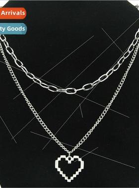 Europe ins double layer peach heart tanium steel pendant nec