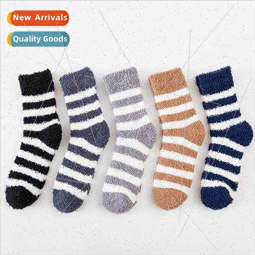 Coral velvet socks men mid-calf socks fall winter padded thi
