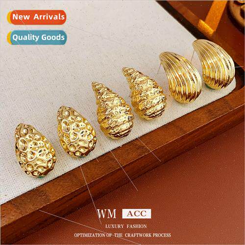 lver Needle Irregular Pleated Metal Drop Earrings Earrings V