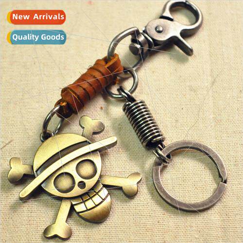 Korea cowhide keychain punk retro jewelry ghost head key pen