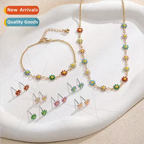 Gorgeous Colorful Summer Flower Necklace适用Women Copper Dou