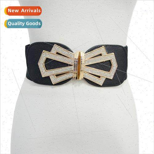 Women Belt Decoration Metal Crown Pair Buckle Stch Elastic S
