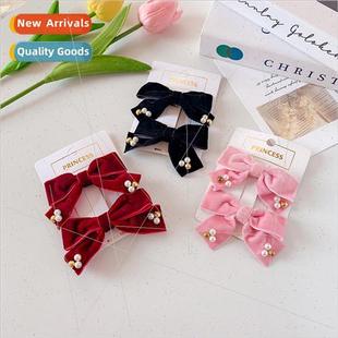 children bow hair Autumn side velvet clips winter