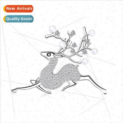 fashion new Christmas gift cute elk wh diamond su wh brooch