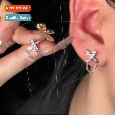 versatile silver wh diamonds cross chain earrings female ins