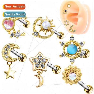 Europe 20G stainless steel fine rod piercing earrings zircon