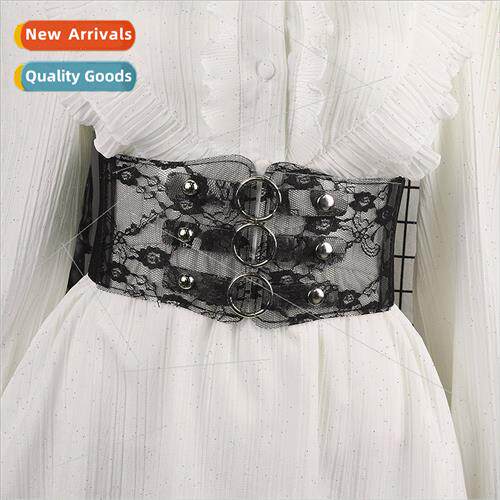 Transparent lace elastic waistband women wide circle decorat