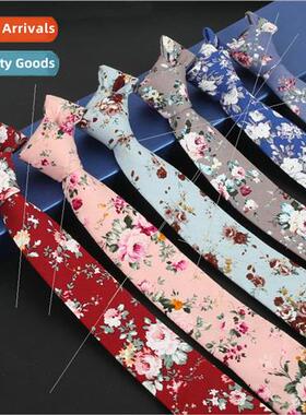 Men Korean cotton printing floral narrow  cotton tie 6CM per