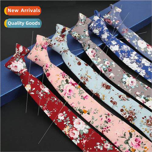 Men Korean cotton printing floral narrow  cotton tie 6CM per