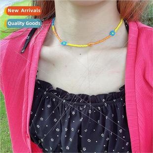 clash splicing girl ins cut necklace Color beads Europe rice