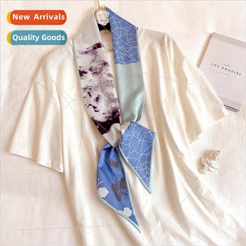2020 new silk scarf women fine narrow long lerary printing l