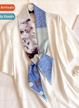 2020 new silk scarf women fine narrow long lerary printing l