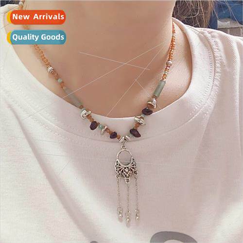 Ethnic wind retro tassel flower basket pendant necklace fema