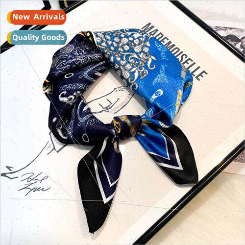 Blue Totem silk scarf small square scarf women Mulberry silk