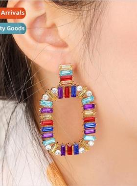 Europe hip-hop fashion simple rainbow earrings square rainbo
