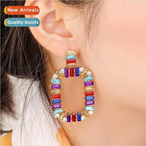 Europe hip-hop fashion simple rainbow earrings square rainbo