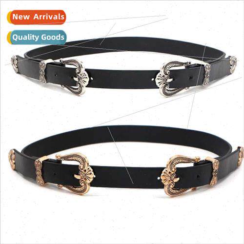 New double buckle women belt network Europe popular fashion