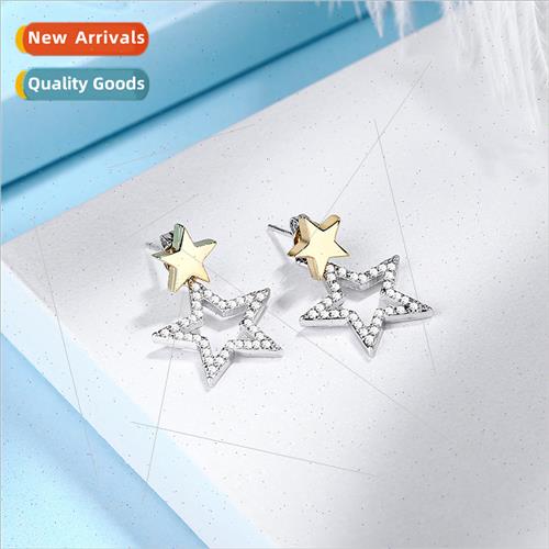 lver needle pentagram star earrings Europe fashion large ear