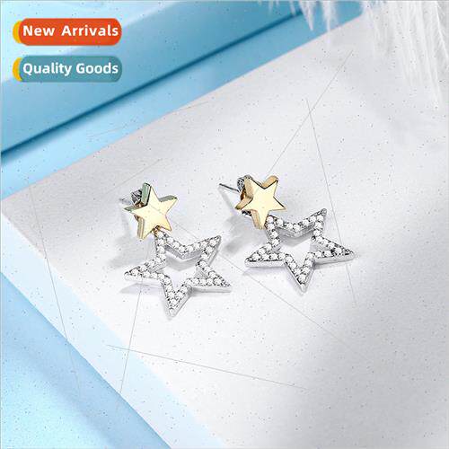 lver needle pentagram star earrings Europe fashion large ear