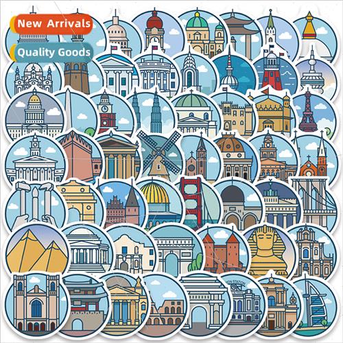 55 famous buildings around the world cartoon icon sticker pa