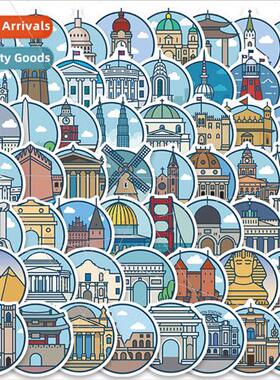 55 famous buildings around the world cartoon icon sticker pa