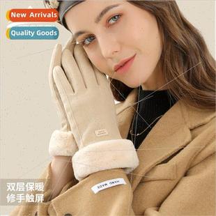 womens velvet Winter outdoor gloves knted pad warm