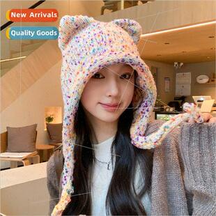 Rainbow beanies wool cap female winter Japanese wildly cute