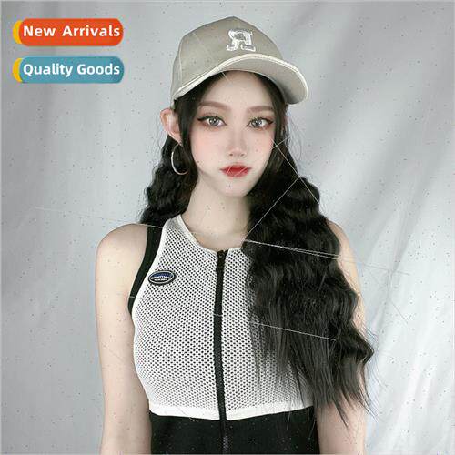 Hat wig women fashion letter cap long curly hair one-piece w