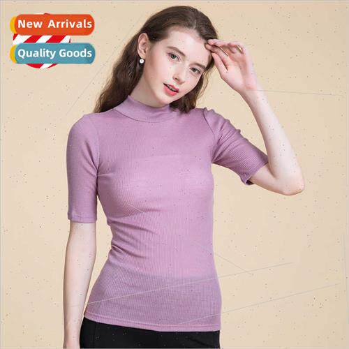 2024 spring new pure wool sweater women pullover half-high r