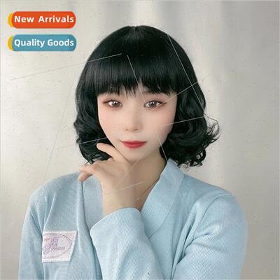 Wig female black short hair chemical fiber head covering mid