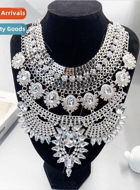 Europe big cold metal necklace retro court diamonds large st