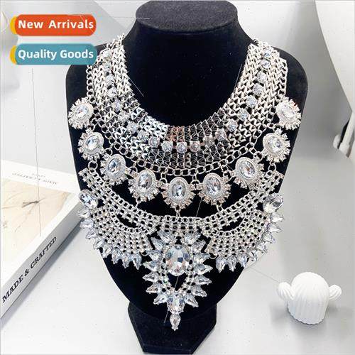 Europe big cold metal necklace retro court diamonds large st