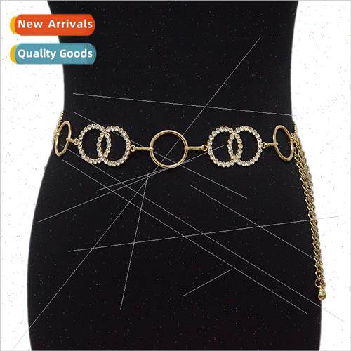 Summer new women belt leisure round ring double ring rhinest