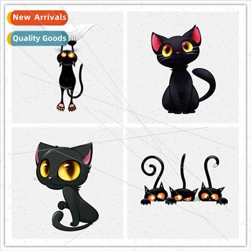 Color Printed Stickers Cute Big Eyes Black Cat Halloween Wit