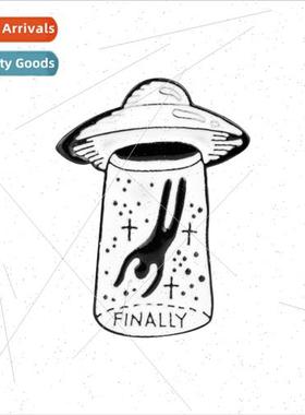 FINALLY Alien Spaceship Oil Drip Brooch Lapel Pin Badge Jewe