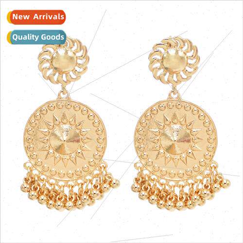 Ethnic round pendant bell tassel earrings retro fashion allo